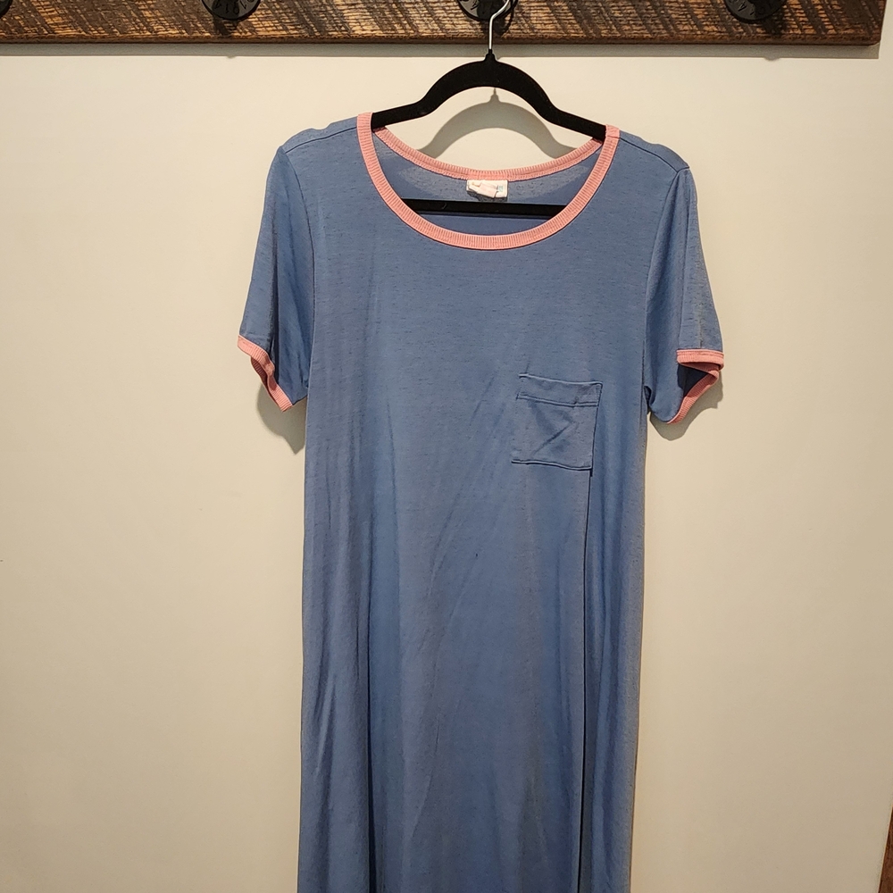 LuLaRoe Navy Dress with Pink Trim